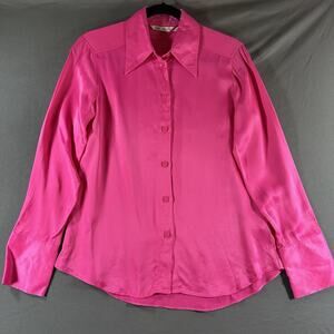 Zara Pink Satin Collared Button Blouse Long Sleeve Women’s M